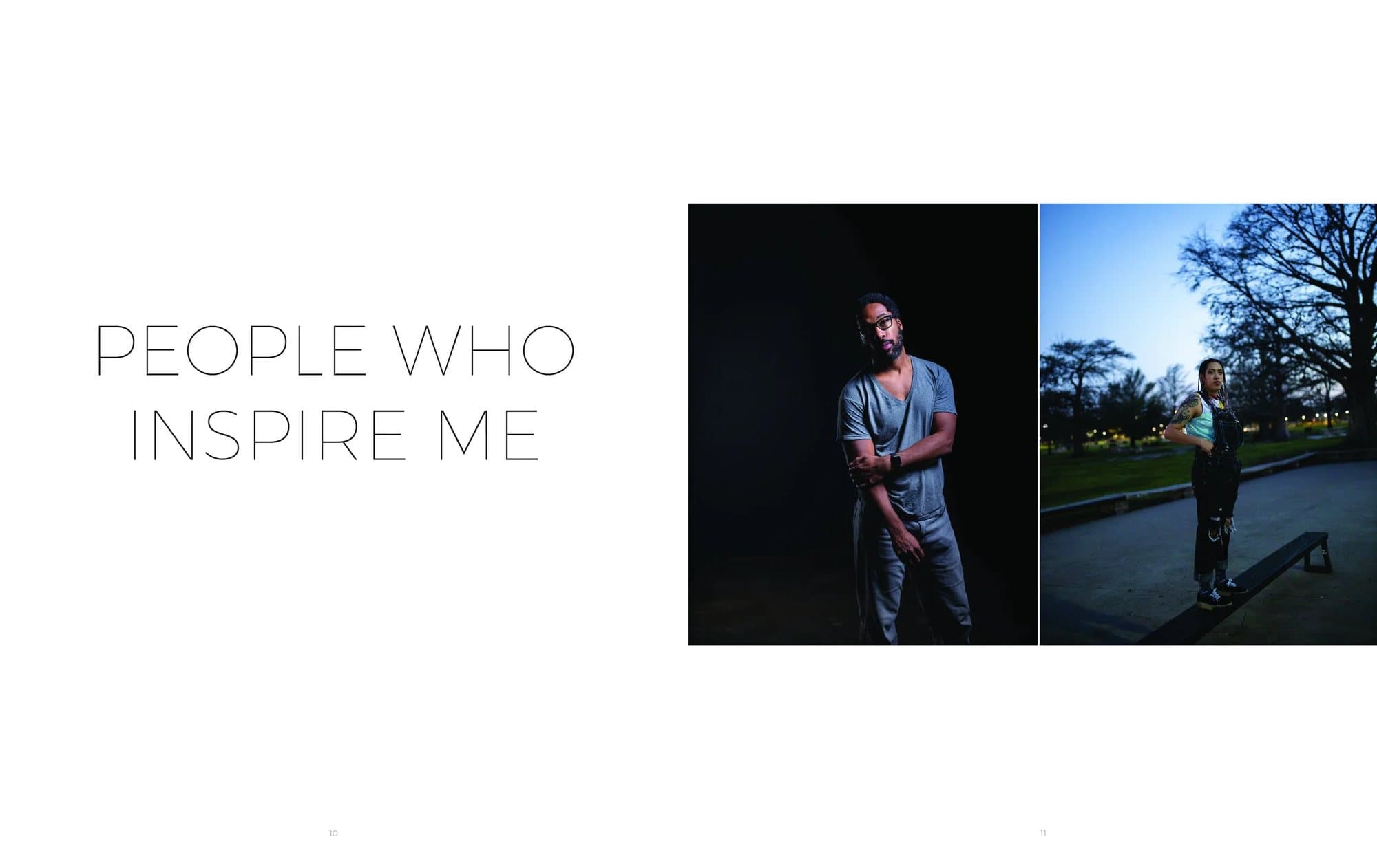 Spread from Volume 35 opening the People Who Inspire Me section with two portraits.
