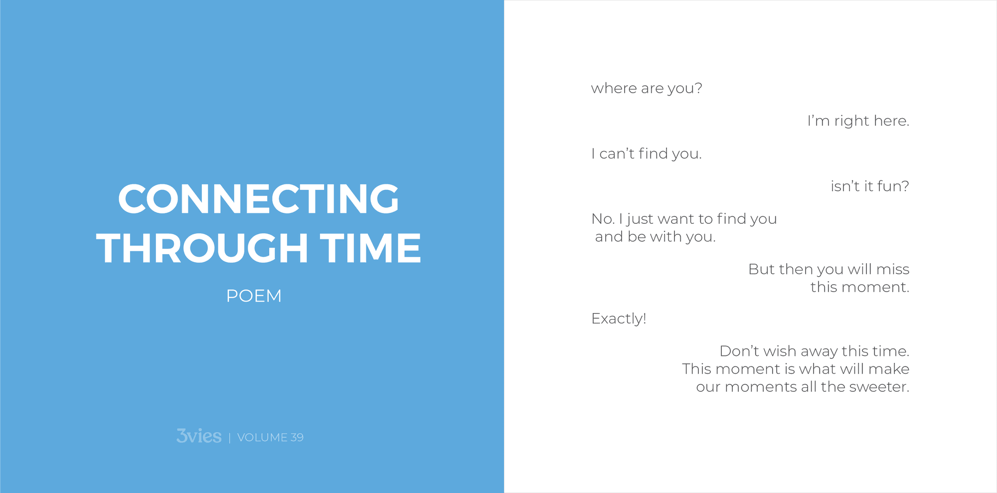 Volume 39 poem Connecting Through Time, its title on blue beside the verse.