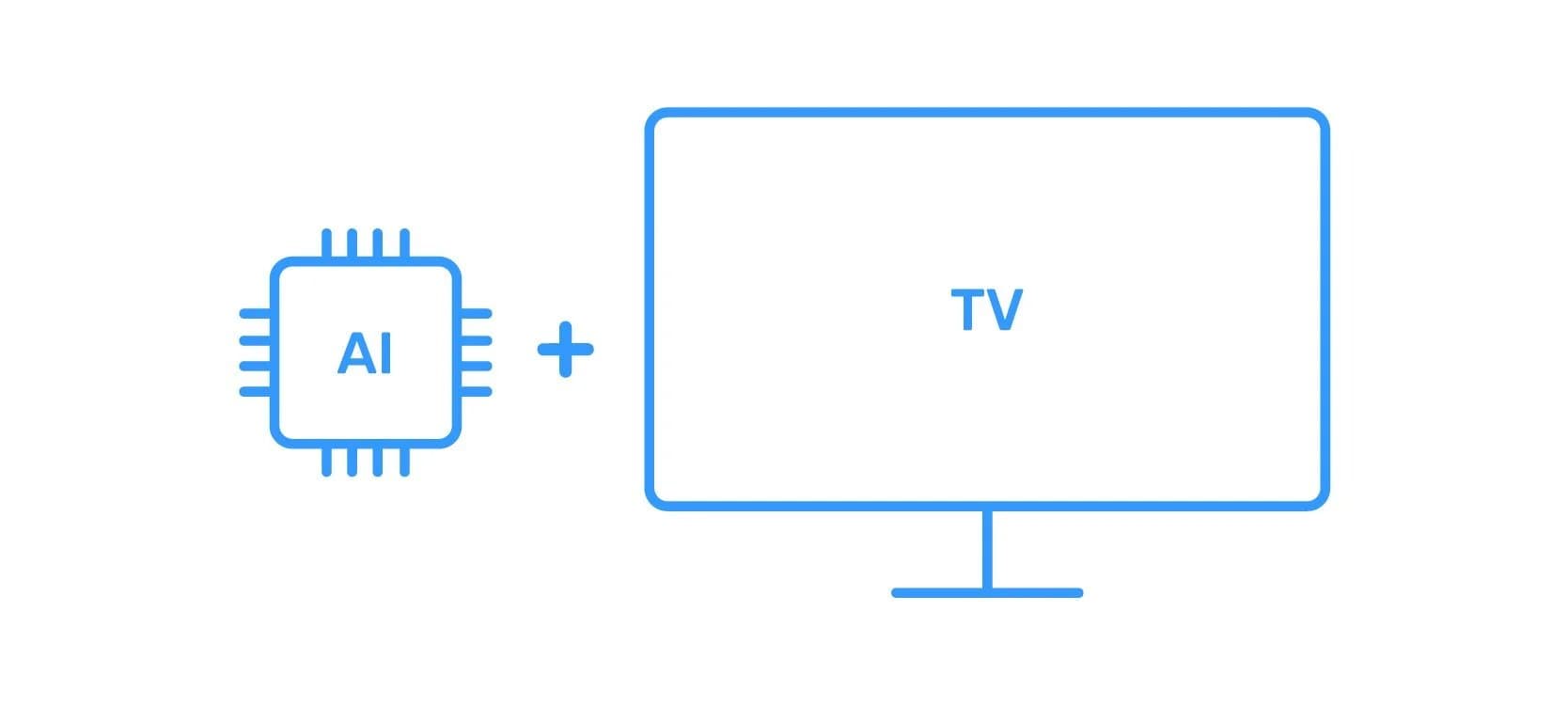 Blue line icons of an AI chip plus a TV, illustrating the idea of AI-first experiences built into televisions.