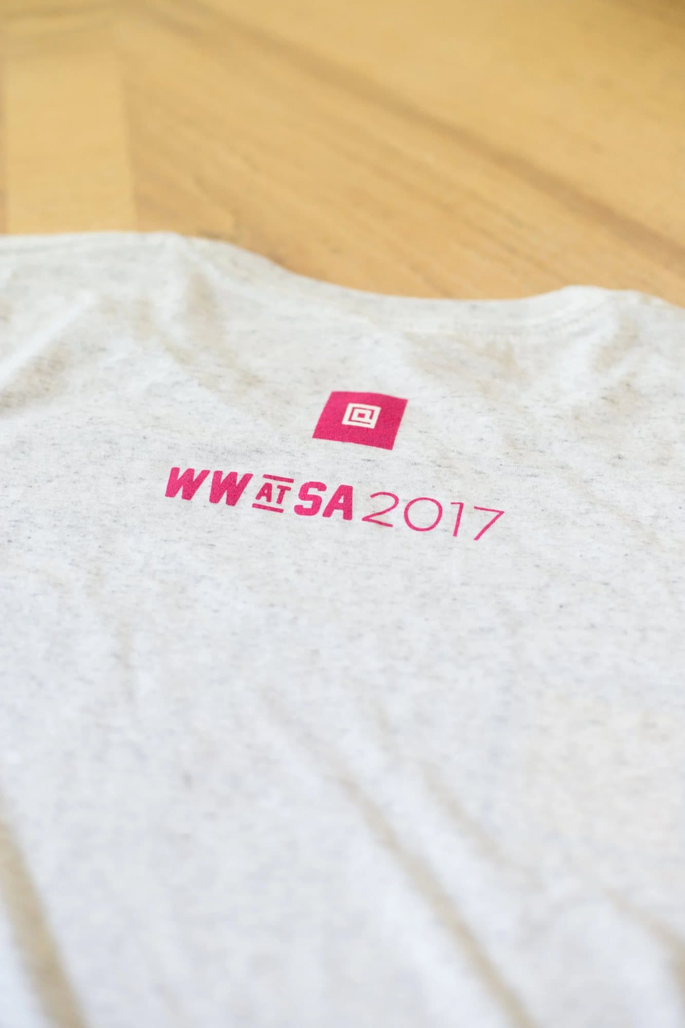 The back of the WW@SA shirt, printed with the pink logo and WW@SA 2017 lettering.